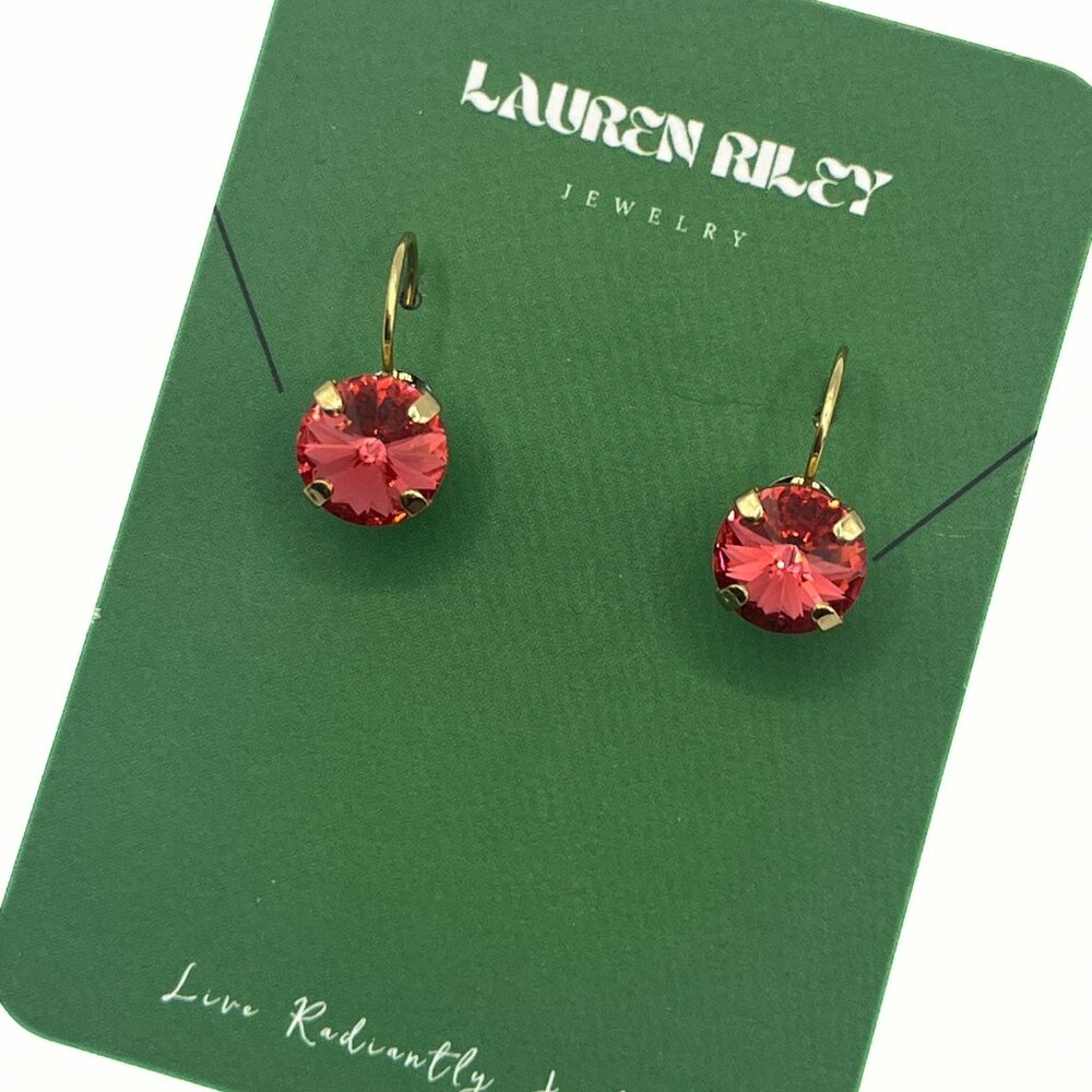 Handmade Peachy Pink Swarovski Crystal Drop Earrings | Gold Plated, Nickel-Free - Picture 4 of 6